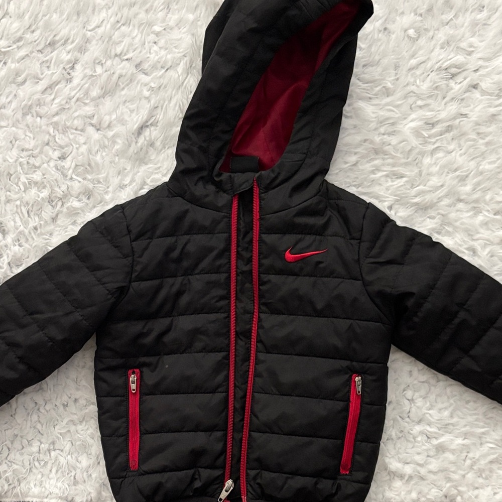 Nike Kids Black Puffer Jacket with Red Accents